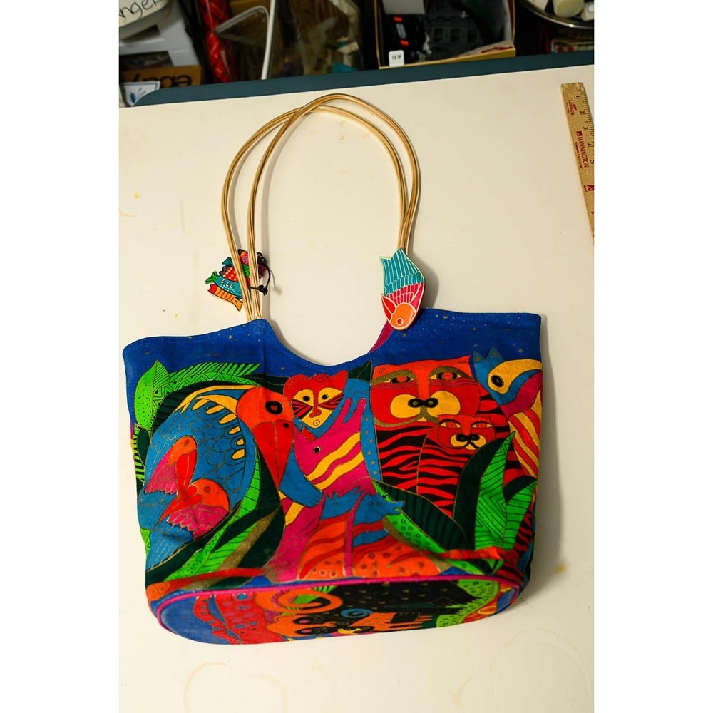 Laurel Burch Large Canvas Jungle paradise Animals Colorful Tote Handbag